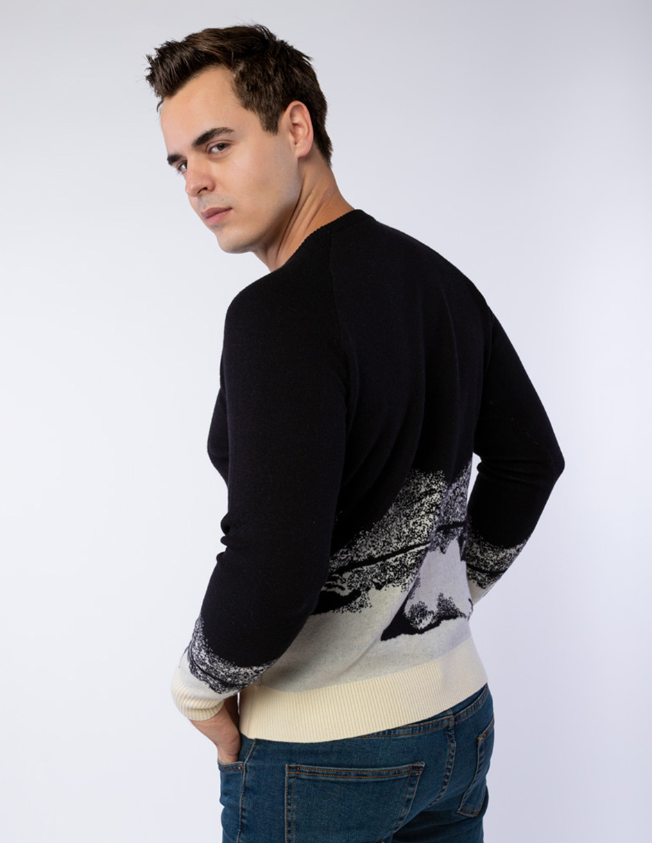 SUÉTER DE CUELLO REDONDO CON DISEÑO DE PAISAJE TEJIDO PARA HOMBRE GENERRA 