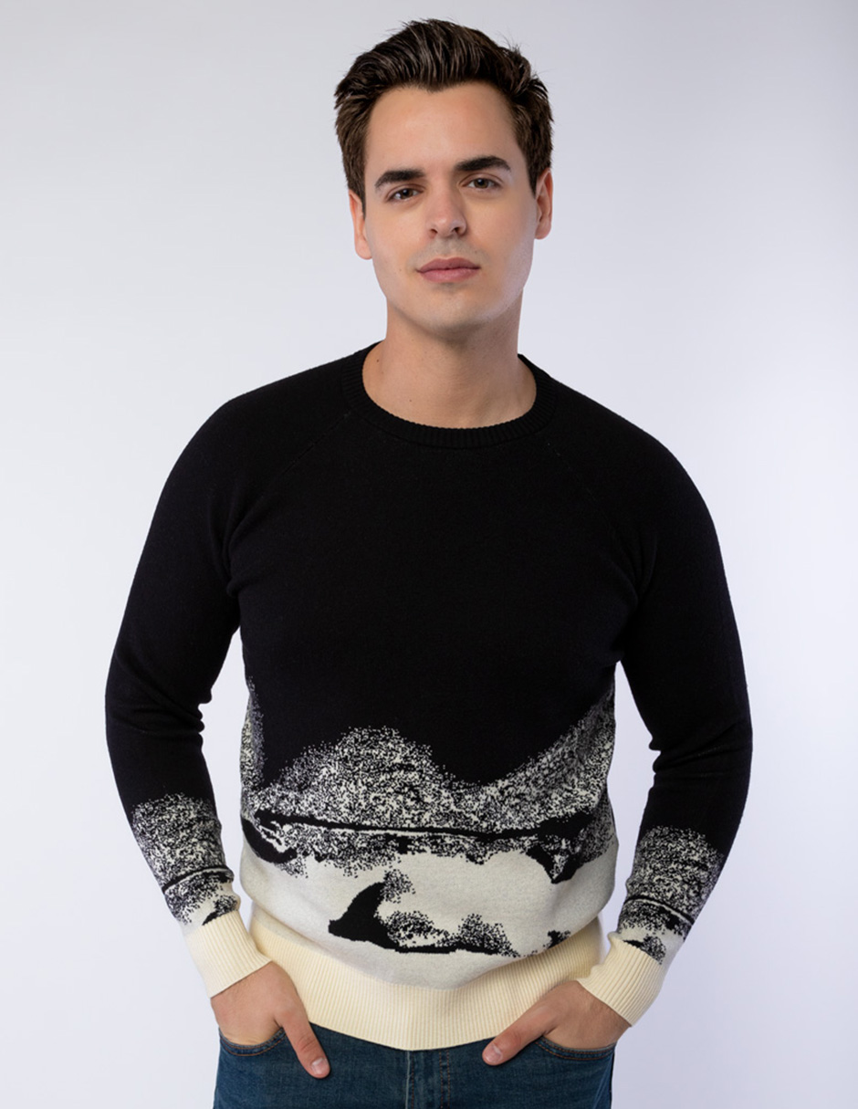 SUÉTER DE CUELLO REDONDO CON DISEÑO DE PAISAJE TEJIDO PARA HOMBRE GENERRA 