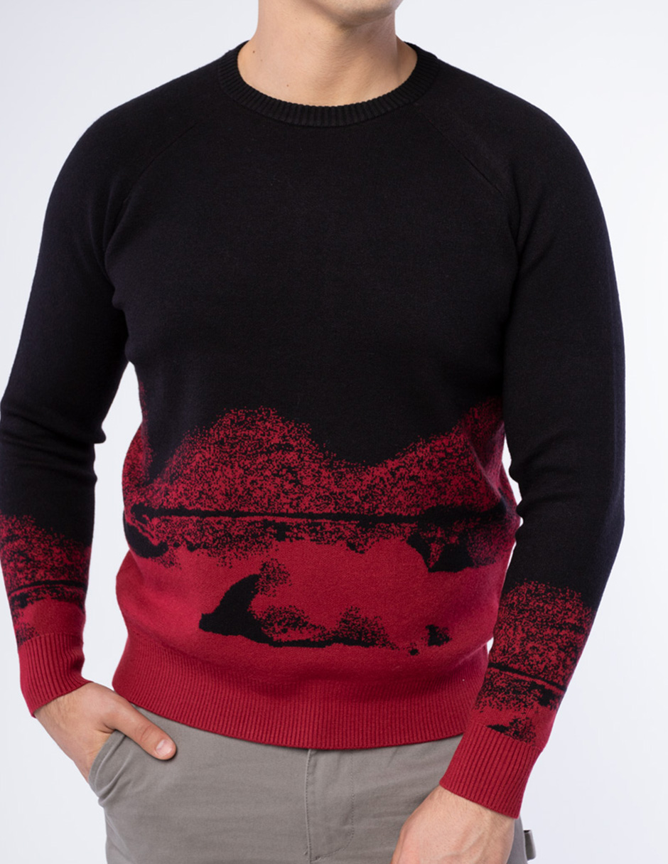 SUÉTER DE CUELLO REDONDO CON DISEÑO DE PAISAJE TEJIDO PARA HOMBRE GENERRA 