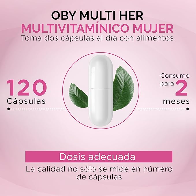 Multivitaminico Mujer OBY | Vitaminas para Mujer con Colageno Hidrolizado y Biotina | 120 cápsulas 2 Meses 