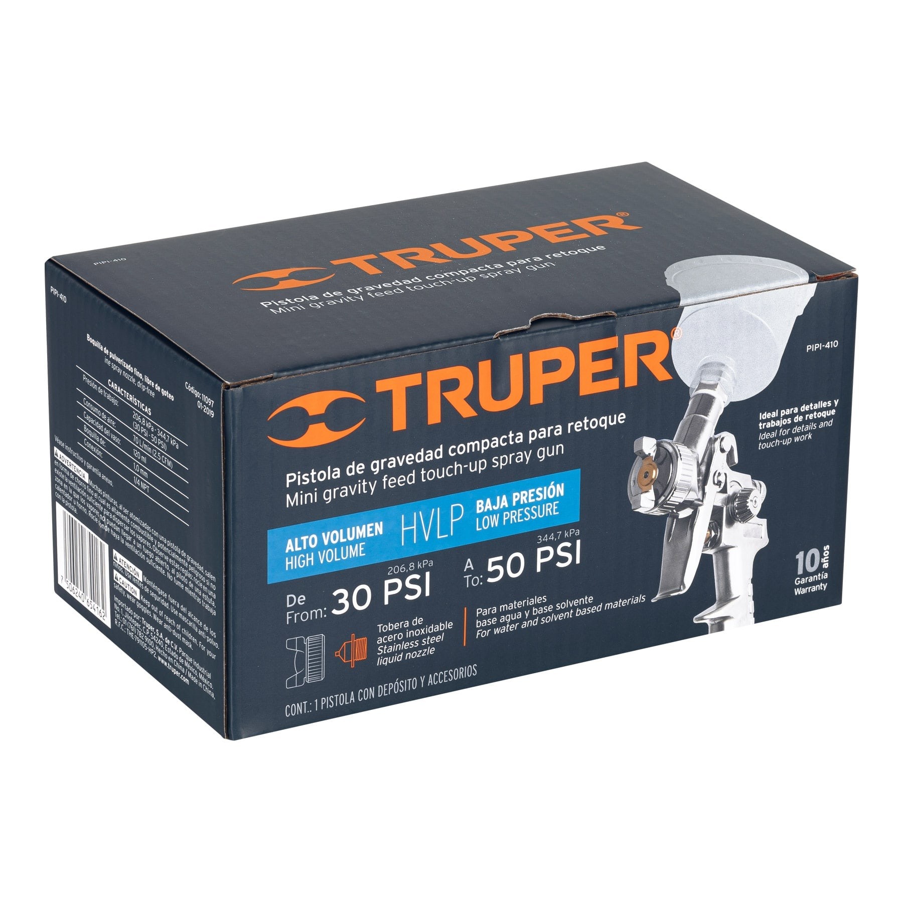 PISTOLA P/RETOQUE GRAVEDAD HVLP VASO PLÁSTICO, 1 MM, TRUPER 11097