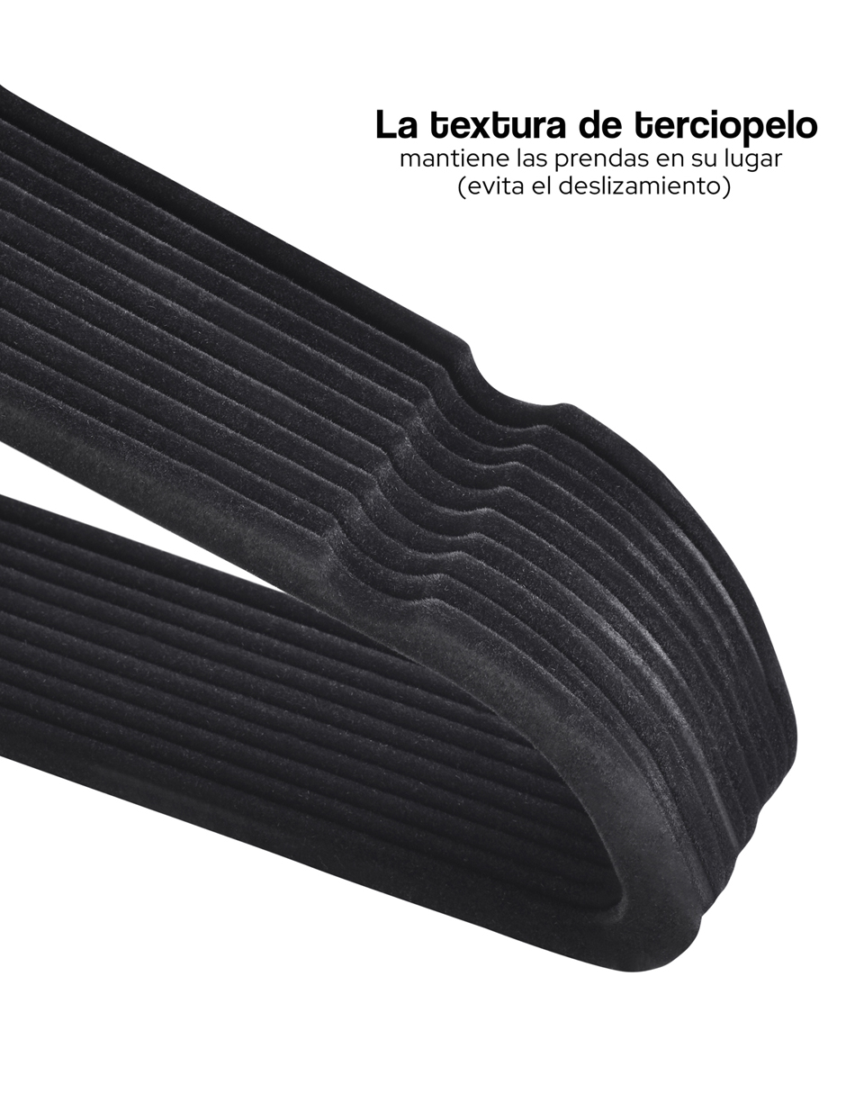 AGBOX Ganchos Perchas Para Ropa Terciopelo Premium 50 Pzas Negro AG-GANTEN.