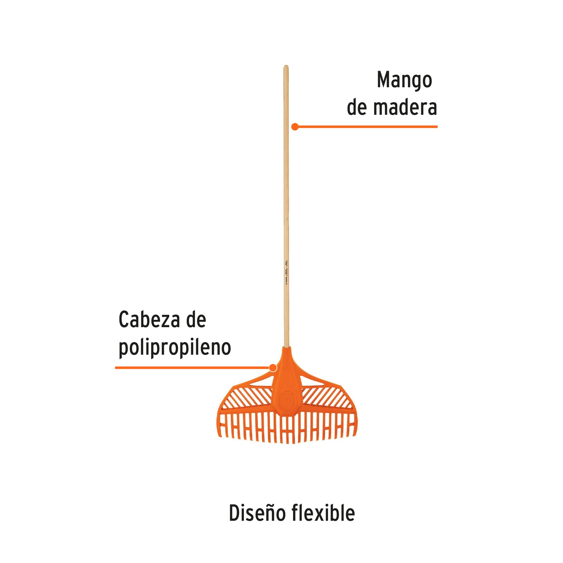 ESCOBA PLÁSTICA FLEXIBLE PARA JARDÍN, 23 DIENTES, MANGO 48" TRUPER 11107