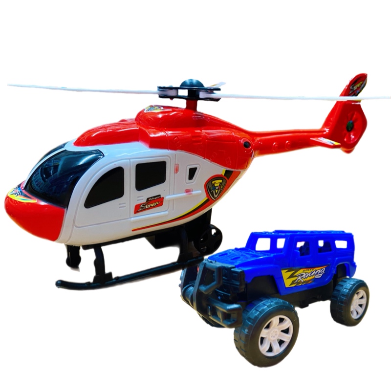 Helicóptero Y Camioneta Todo Terreno Juguete Friccion 2en1