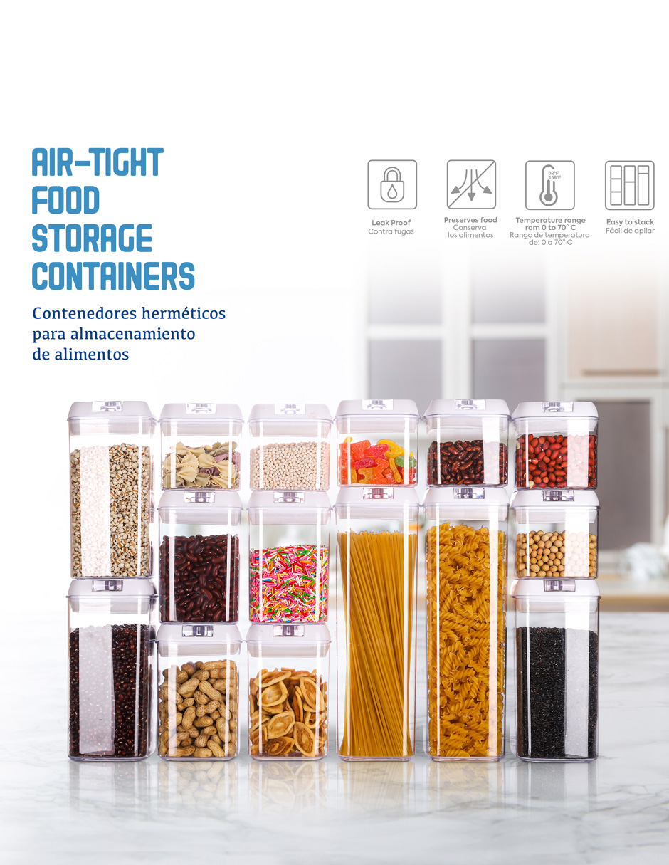 AGBOX Set De 15 Contenedores Para Cocina Con Tapa Hermética AG-BOT15B