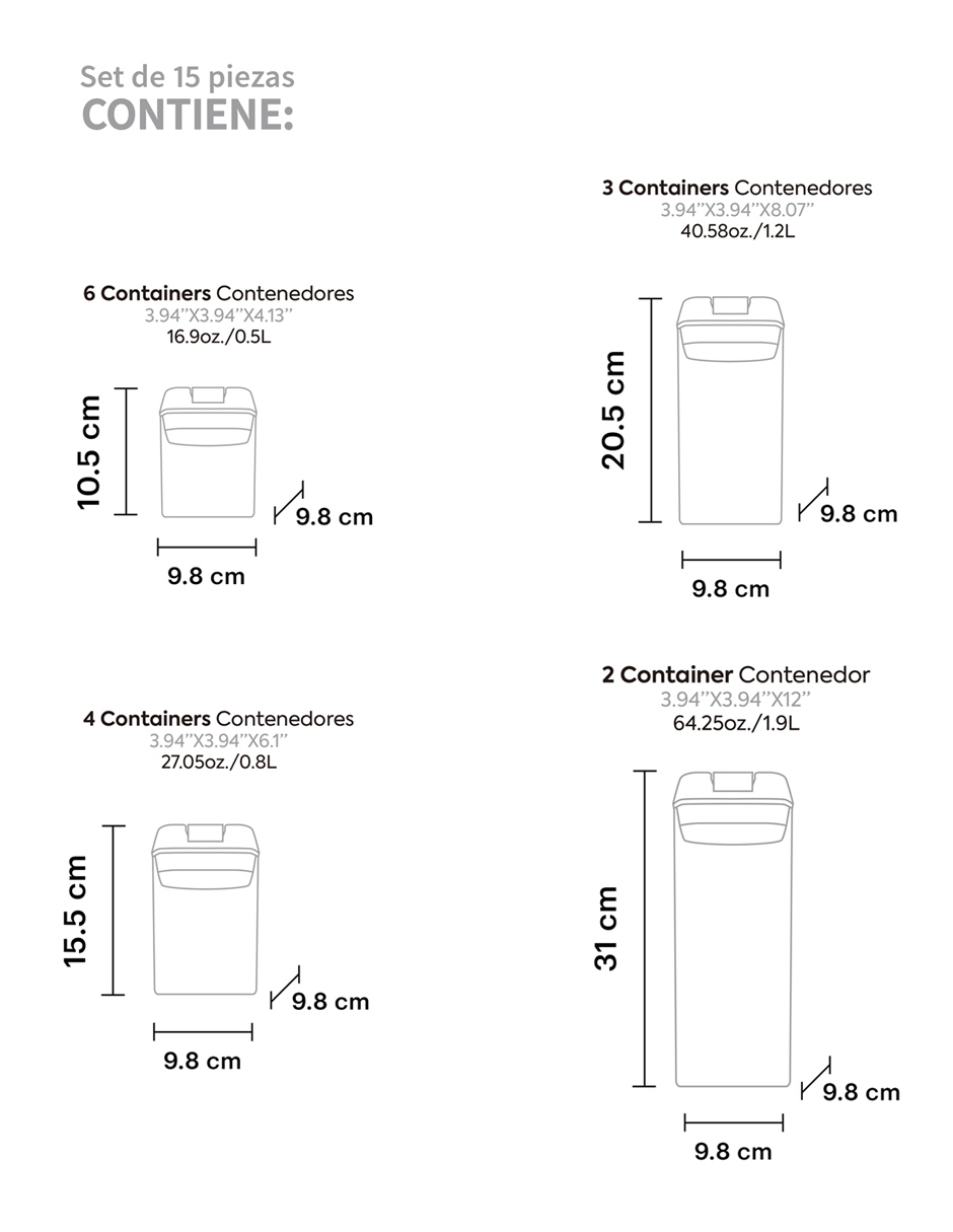 AGBOX Set De 15 Contenedores Para Cocina Con Tapa Hermética AG-BOT15B