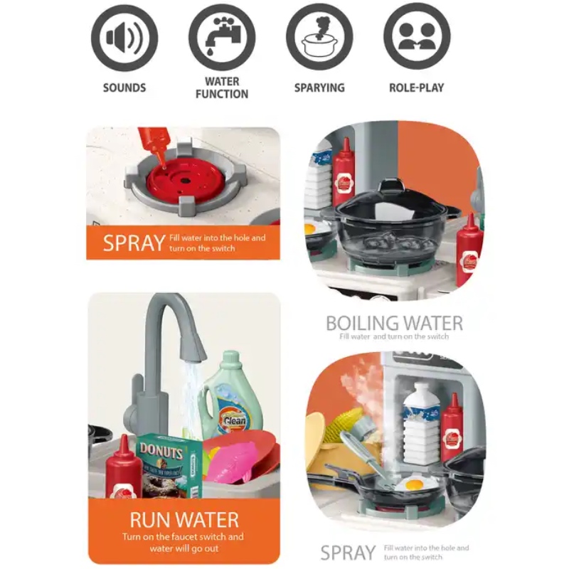 Cocinita Infantil Luz Sonido Agua Vapor Talented Chef 67pz