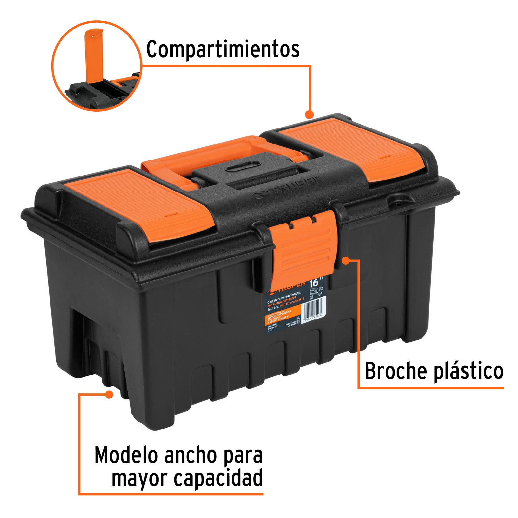 CAJA PARA HERRAMIENTA DE 16" CON COMPARTIMENTOS, TRUPER 11141