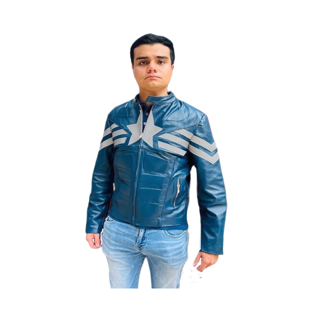 Chamarra de cuero Autentico casual Capitán América para Caballero incluye regalo un llavero de piel 