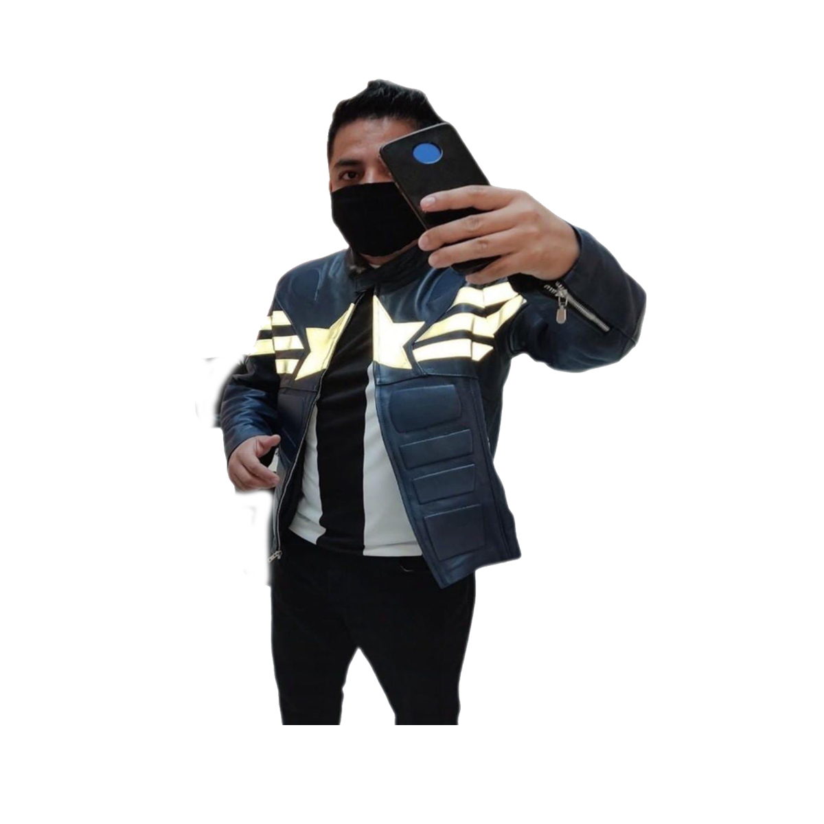 Chamarra de cuero Autentico casual Capitán América para Caballero incluye regalo un llavero de piel 