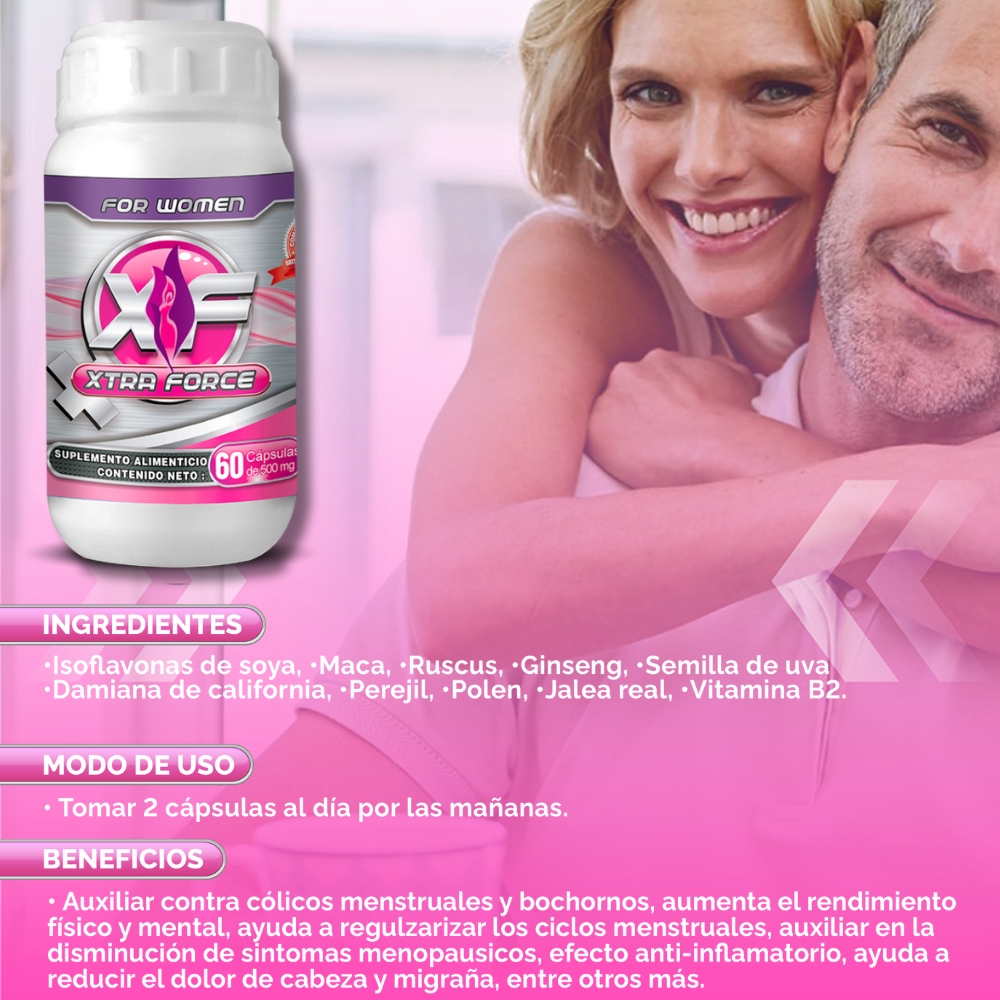 XTRAFORCE FOR WOMEN - Auxiliar para Cólicos Menstruales, Bochornos y Bienestar Femenino, 60 Cápsulas