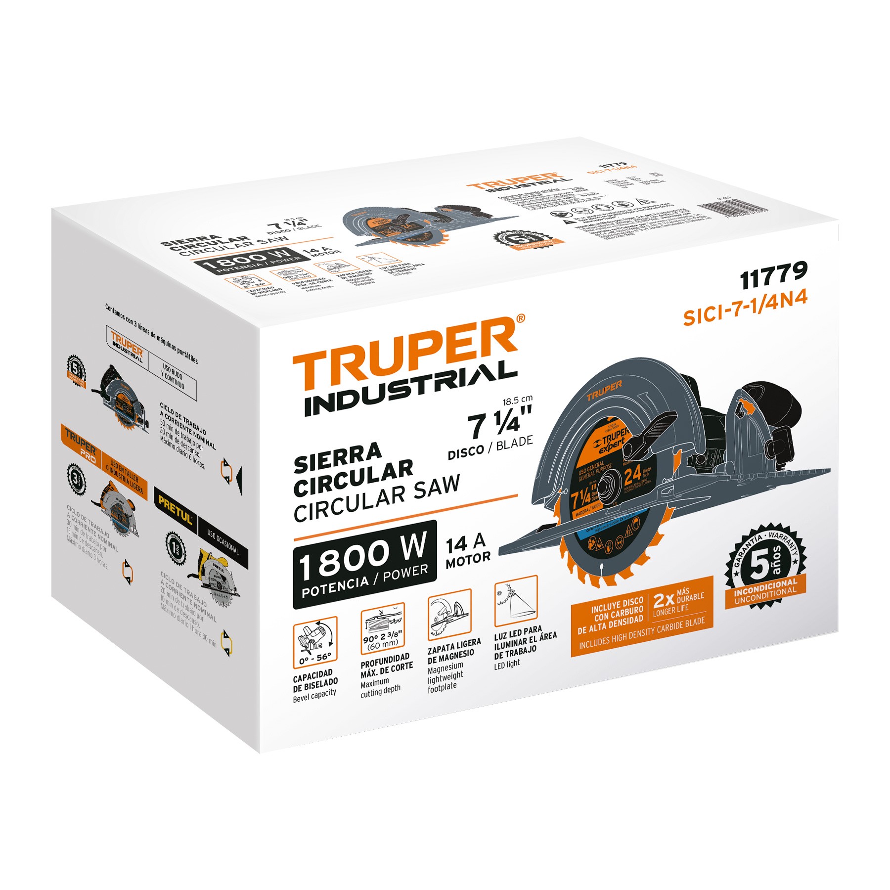 SIERRA CIRCULAR 7-1/4" 1800 W, INDUSTRIAL, TRUPER 11779