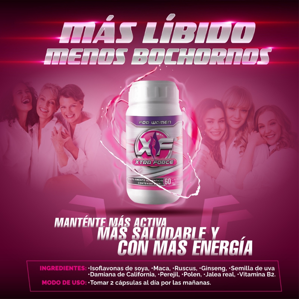 XTRAFORCE FOR WOMEN - Auxiliar para Cólicos Menstruales, Bochornos y Bienestar Femenino, 60 Cápsulas