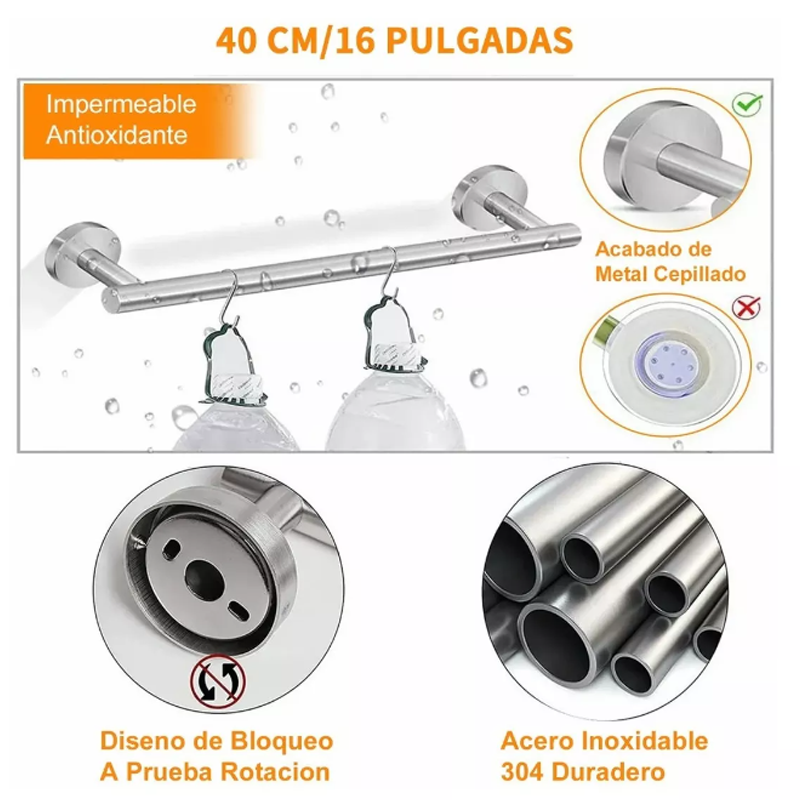 Juego Sets De Accesorios Para Baño Acero Inoxidable 7 Piezas