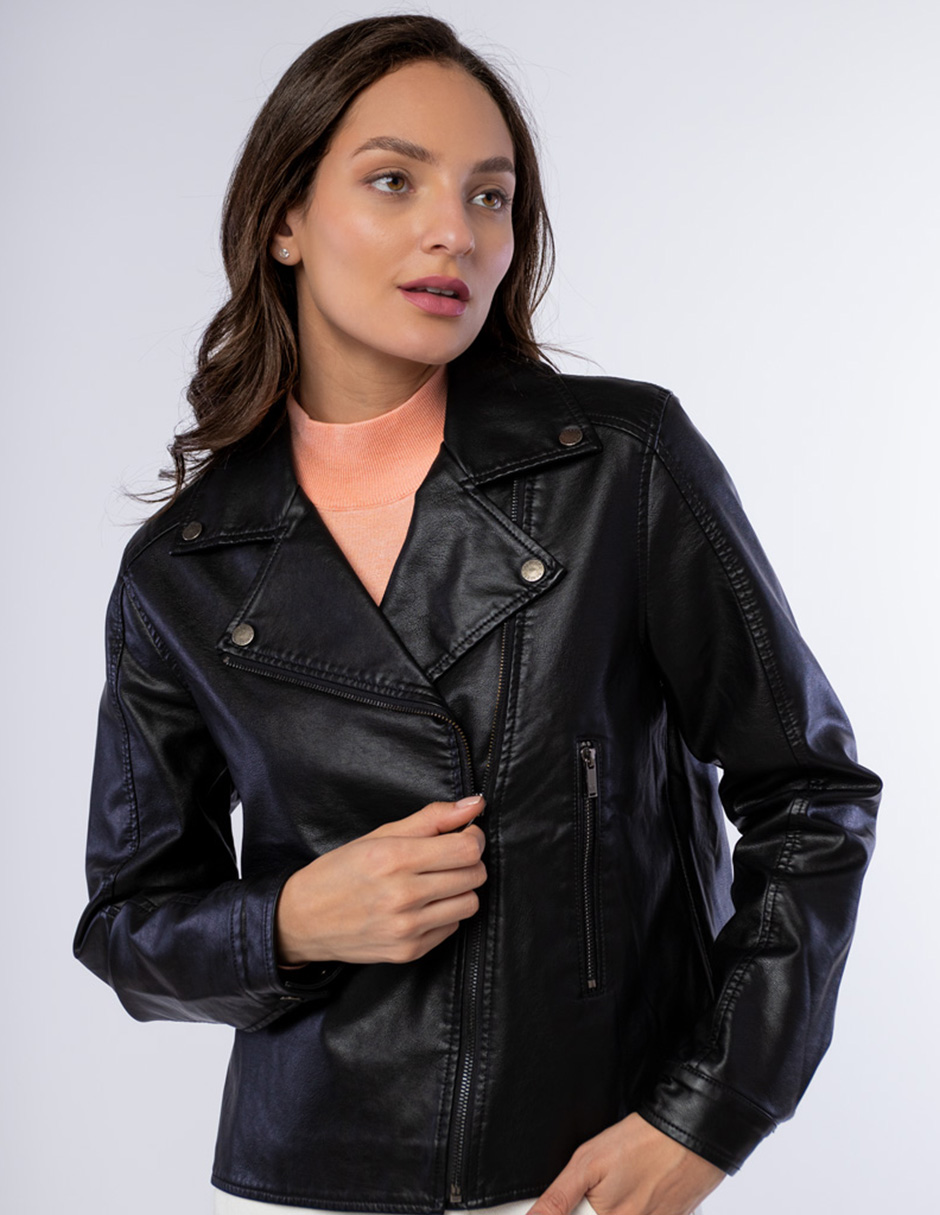 Chamarra biker mujer discount piel