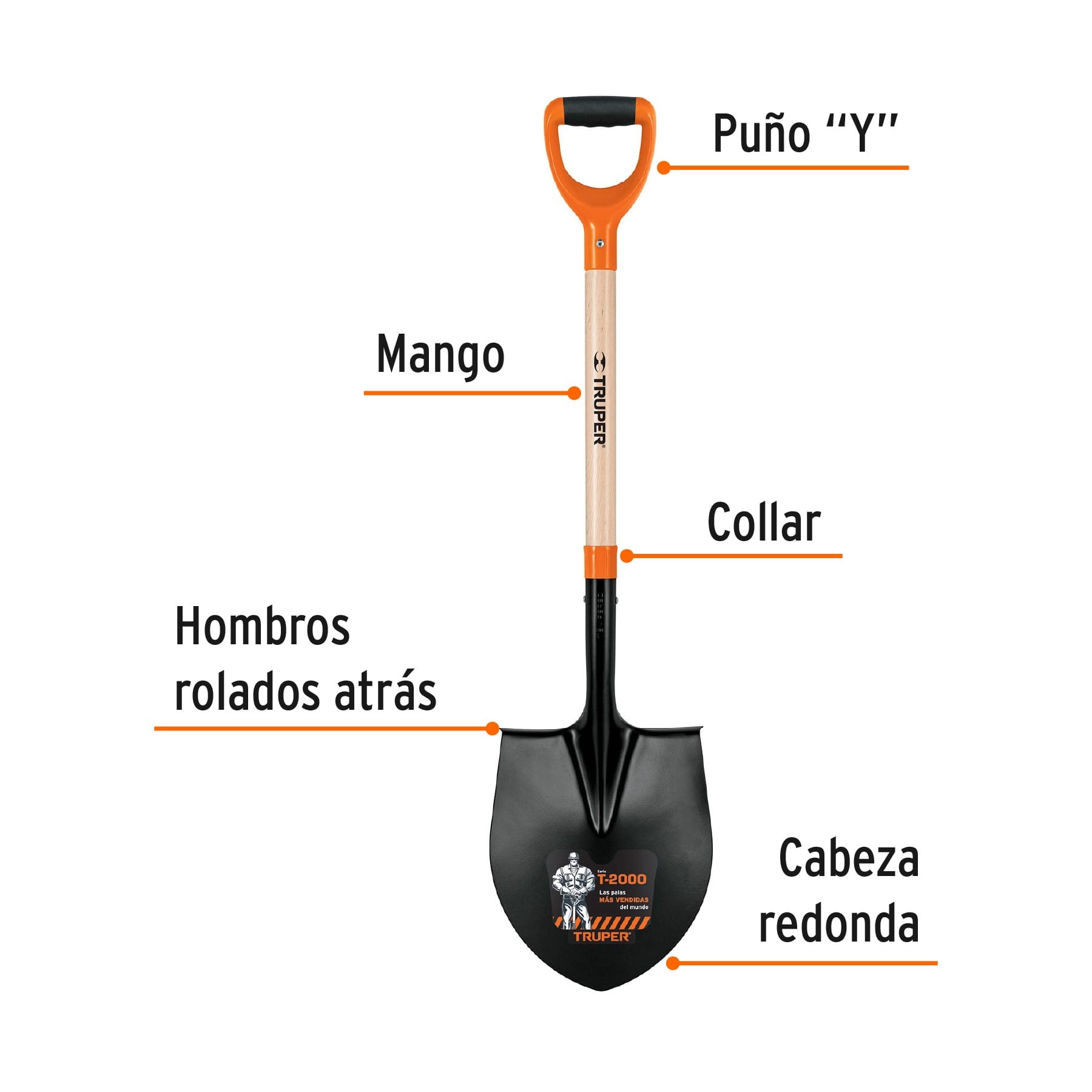 PALA REDONDA #4 T-2000, PUÑO "Y", TRUPER 11147