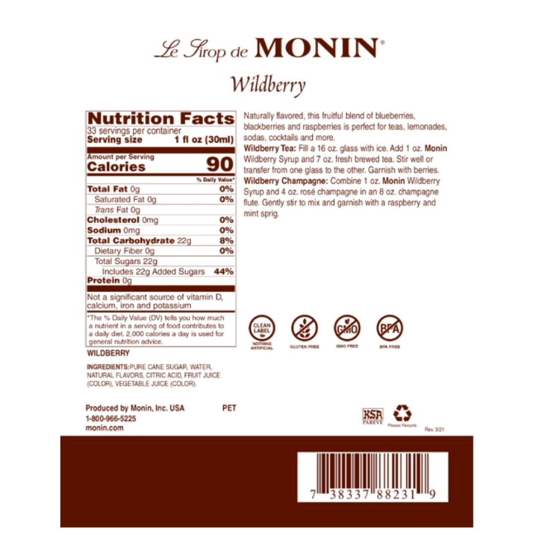 Monin Jarabe de Frutos Rojos - Wildberry, Botella Pet 1 Lt.