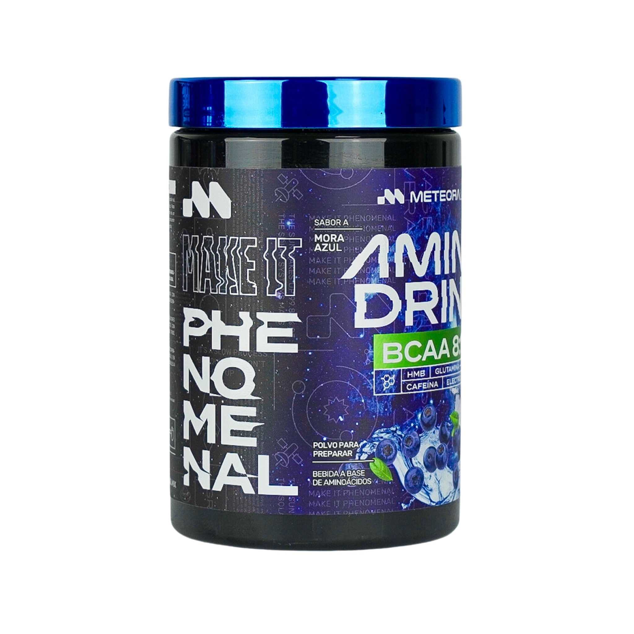 METEORA LABS | Aminodrink | BCAA 8:1:1 | HMB | BCAA Aminoácidos de cadena ramificada | Electrolitos | Glutamina | 30 Porciones por envase | Sin Azúcares Añadidos | Sabor a Mora azul