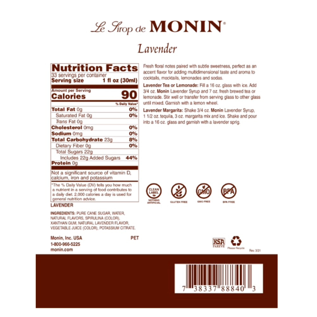 Monin Jarabe de Lavanda - Lavender en botella de Pet 1 Lt.