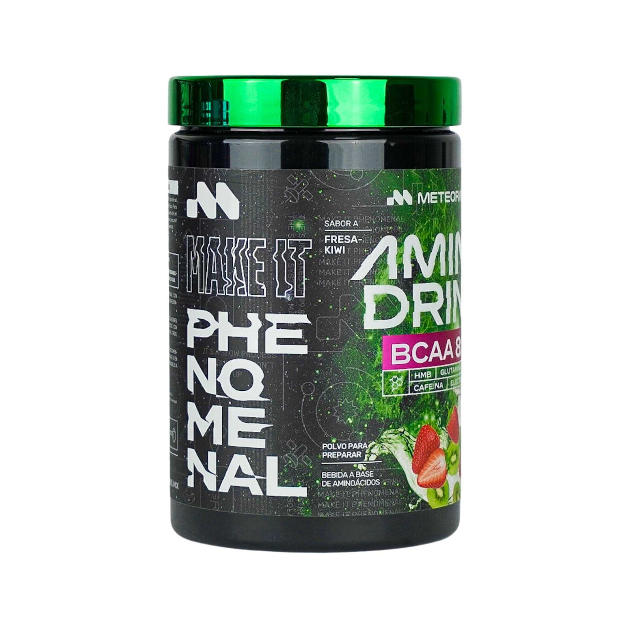 METEORA LABS | Aminodrink | BCAA 8:1:1 | HMB | BCAA Aminoácidos de cadena ramificada | Electrólitos | Glutamina | 30 Porciones por envase | Sin Azúcares Añadidos | Sabor a Fresa con Kiwi