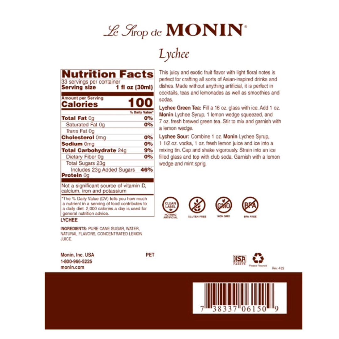 Monin Jarabe de Lichi - Lychee en botella de Pet de 1 Lt.