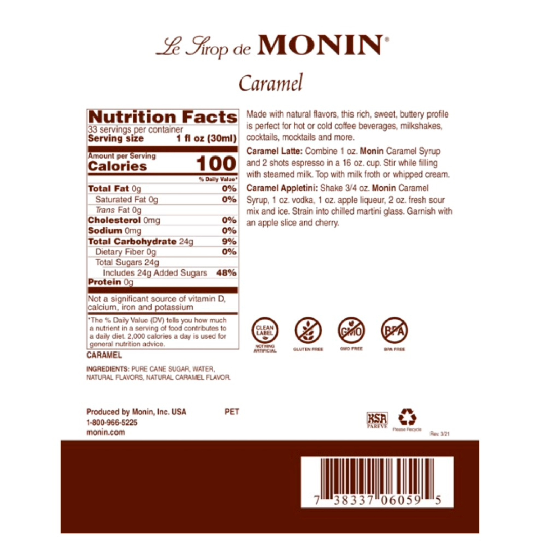 Monin Jarabe de Caramelo - Caramel en botella de Pet de 1 Lt.