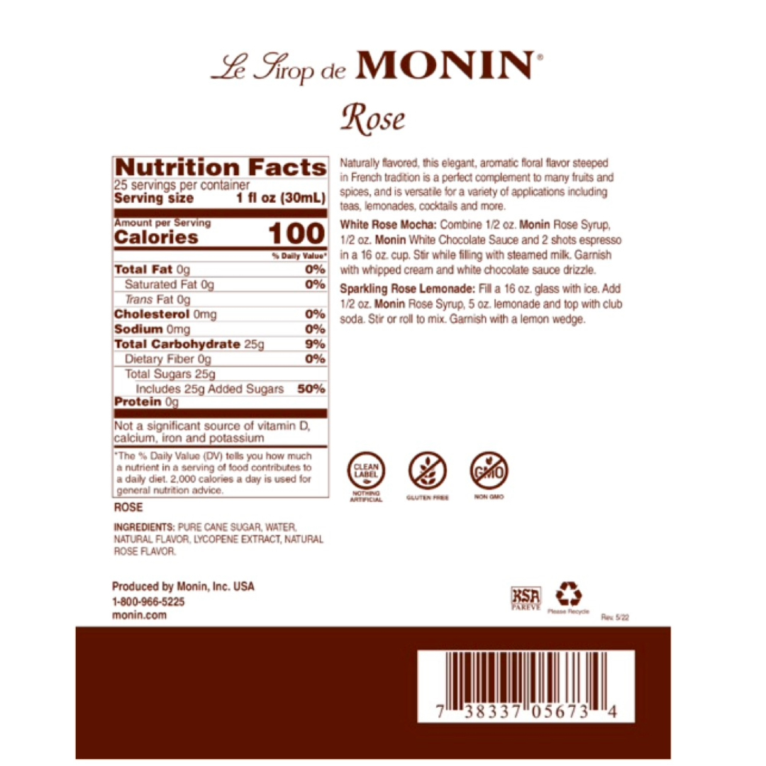 Monin Jarabe de Rosas - Rose en botella de Vidrio de 750 ml.