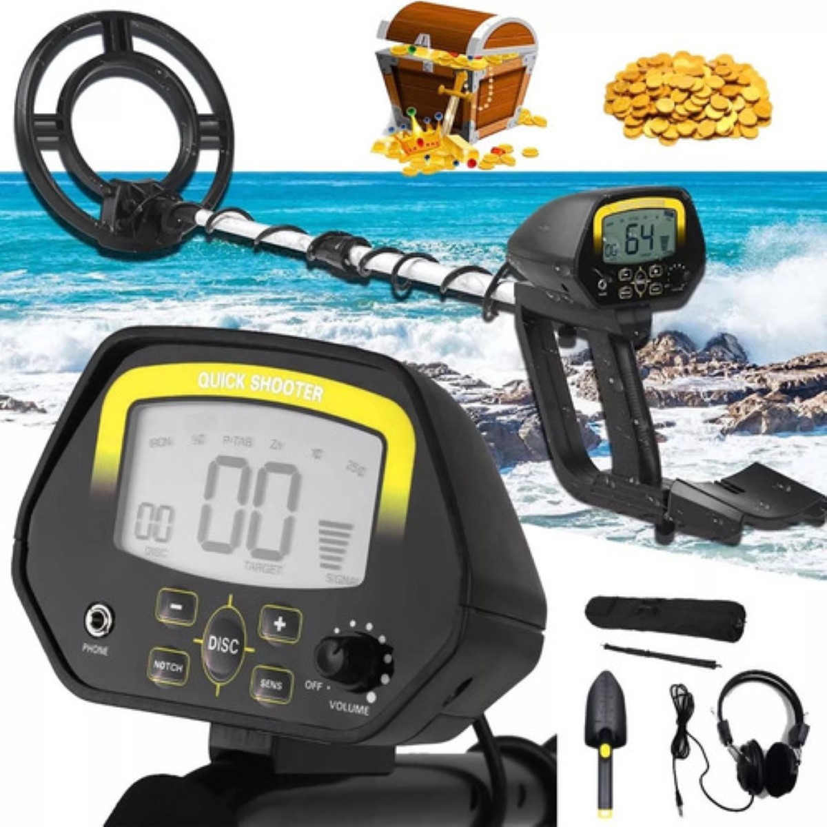 Detector De Metales Subterraneos Con Auricular Pantalla Lcd Amarillo/Negro