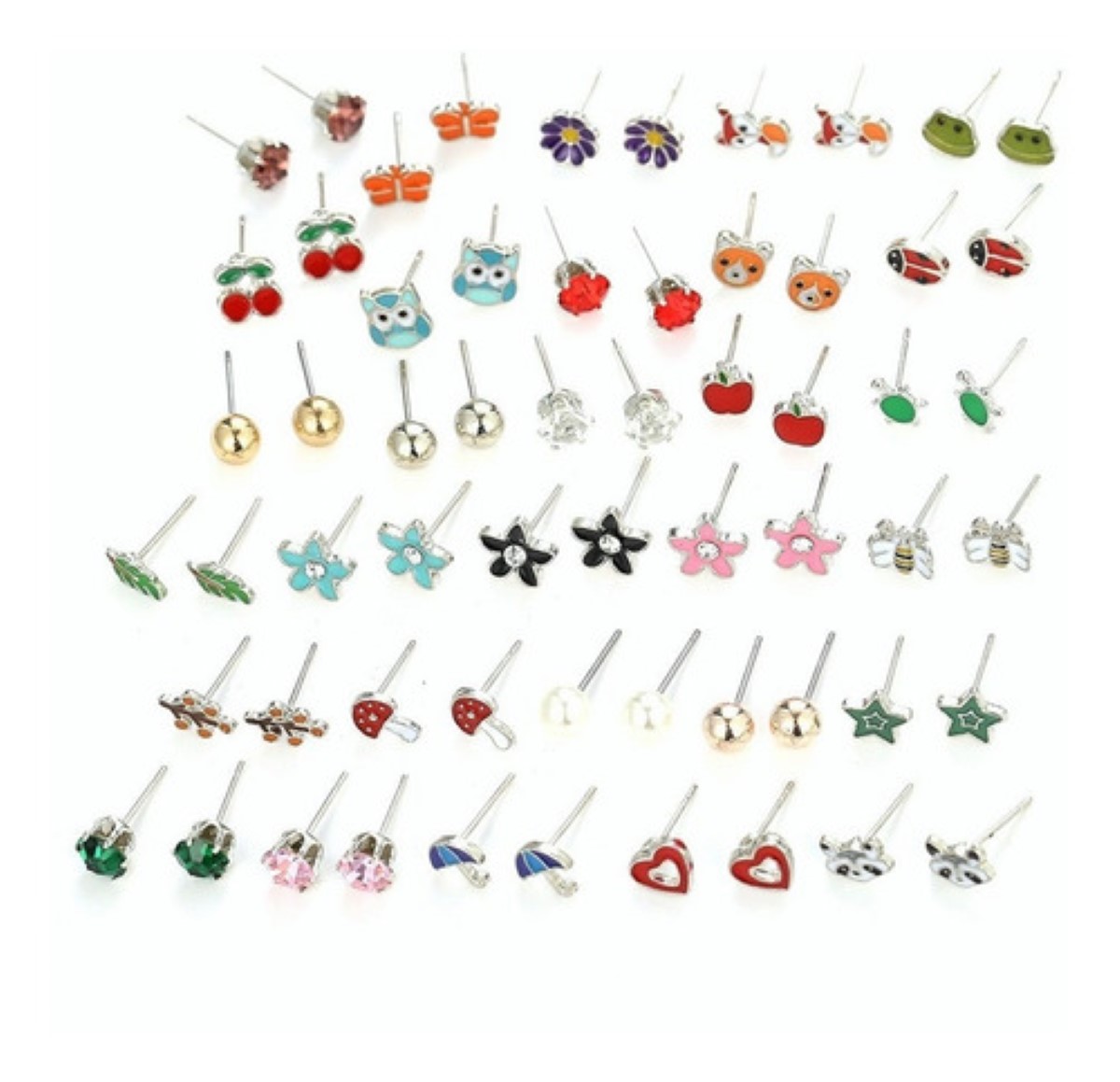 Aretes 30 Pares Frutas Animales Lindos Colores Acero Set