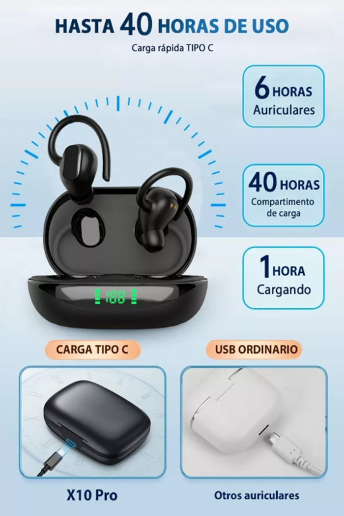 Audífonos X10 Pro-Bluetooth Deportivos In Ear Negros