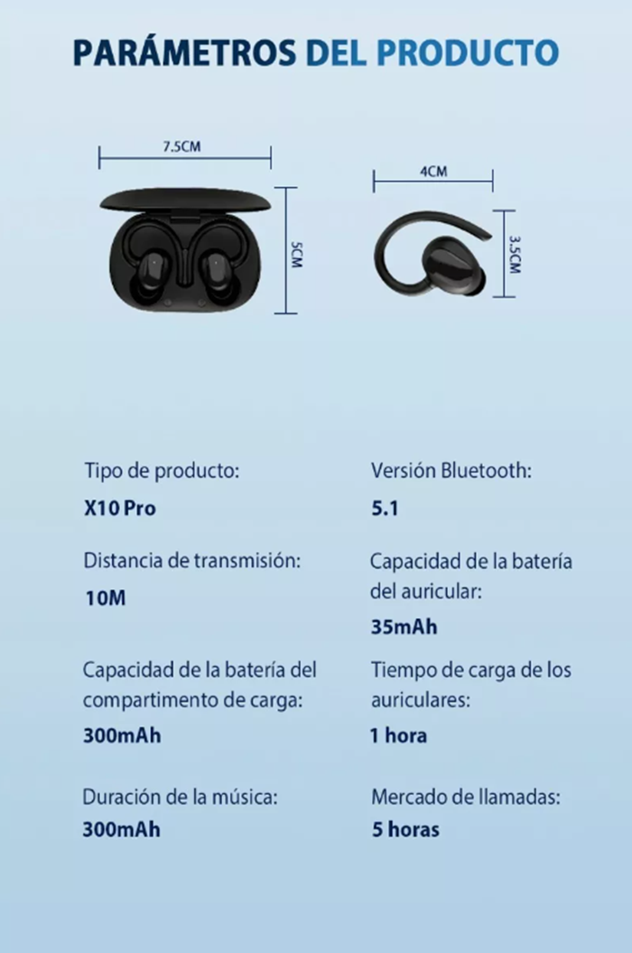 Audífonos X10 Pro-Bluetooth Deportivos In Ear Negros