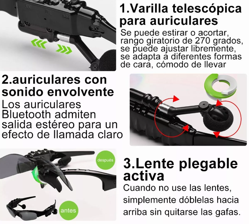 Lentes con Audífonos Bluetooth Manos Libres Inalámbricos