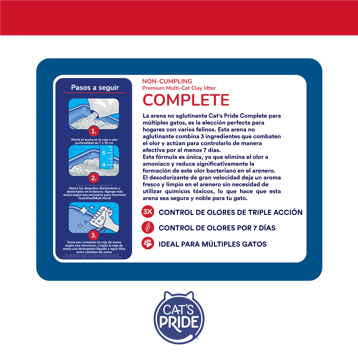 Cat's Pride Arena de arcilla para gatos con Triple acción, Elimina olores de múltiples gatos, 20lb