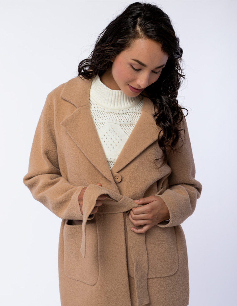 ABRIGO EN TEJIDO DE SUÉTER CON ESCOTE V ABOTONADO CON CINTURÓN PARA MUJER GENERRA 