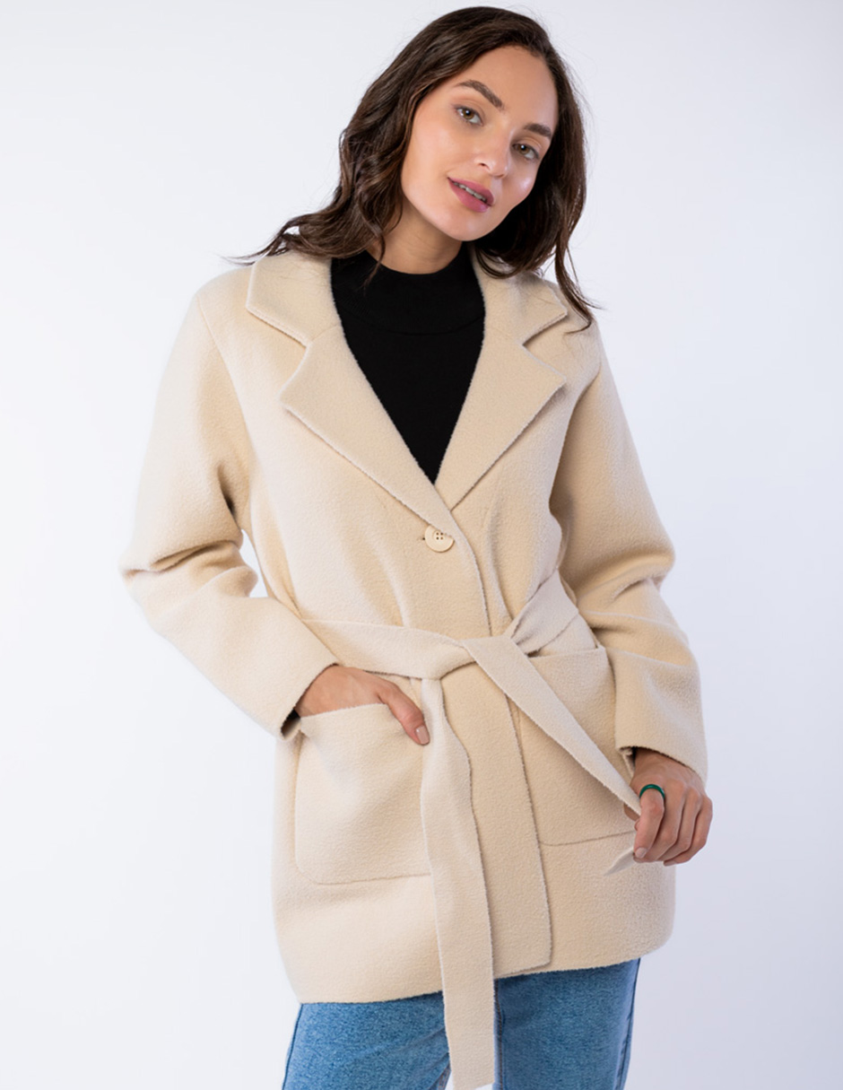 ABRIGO EN TEJIDO DE SUÉTER CON ESCOTE V ABOTONADO CON CINTURÓN PARA MUJER GENERRA 