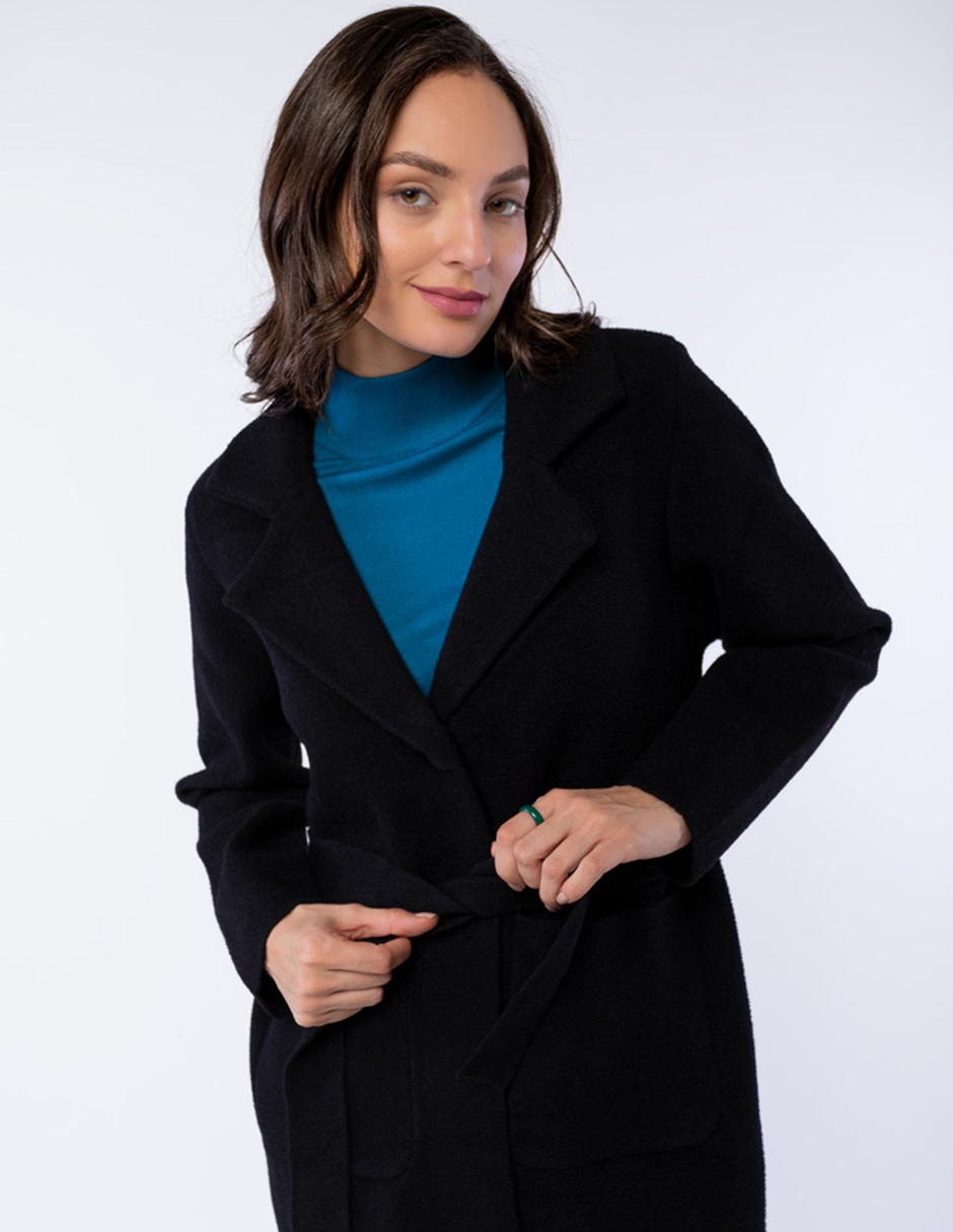 ABRIGO EN TEJIDO DE SUÉTER CON ESCOTE V ABOTONADO CON CINTURÓN PARA MUJER GENERRA 