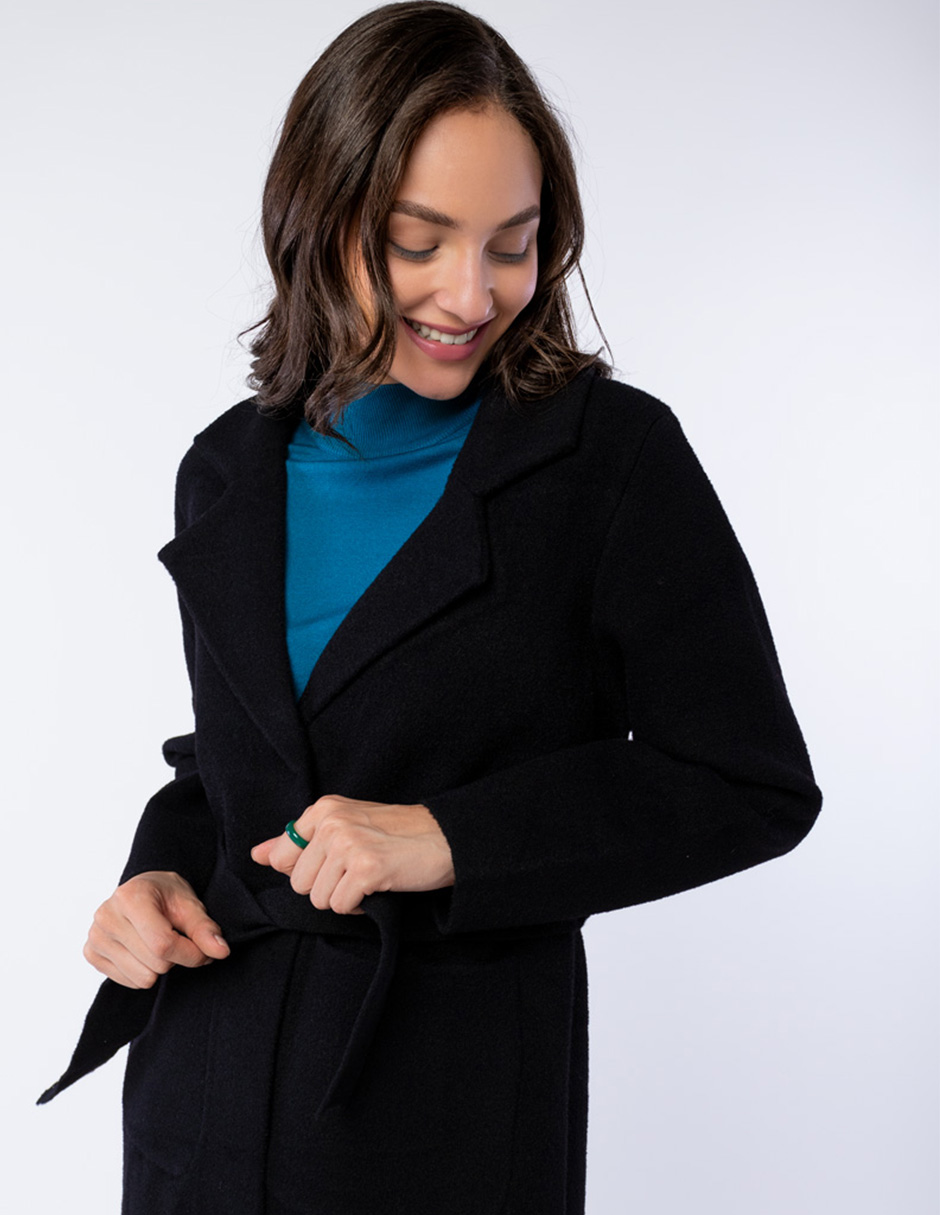 ABRIGO EN TEJIDO DE SUÉTER CON ESCOTE V ABOTONADO CON CINTURÓN PARA MUJER GENERRA 