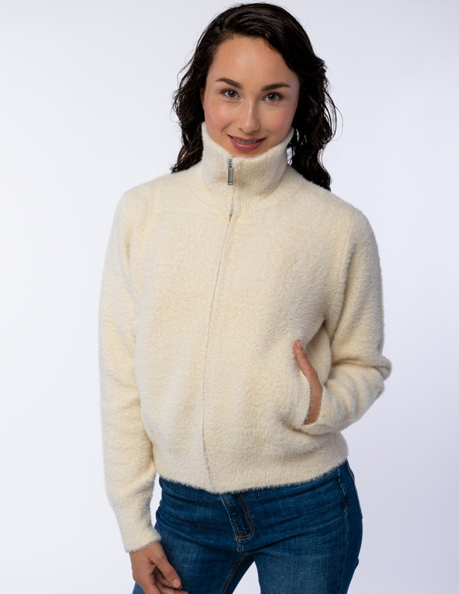 SUDADERA DE SUÉTER SUAVE AFEPADA CON CIERRE Y CUELLO ALTO PARA MUJER GENERRA