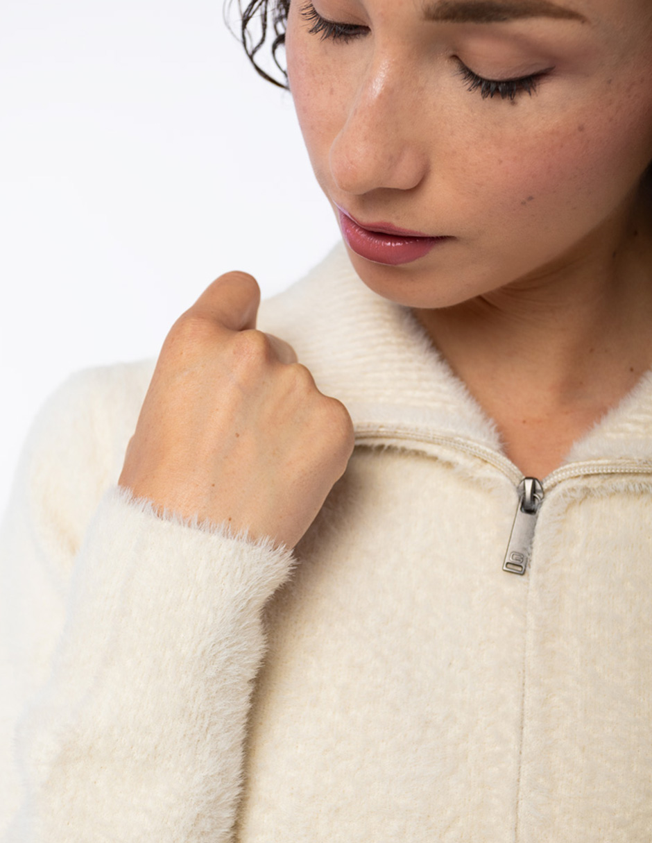 SUDADERA DE SUÉTER SUAVE AFEPADA CON CIERRE Y CUELLO ALTO PARA MUJER GENERRA