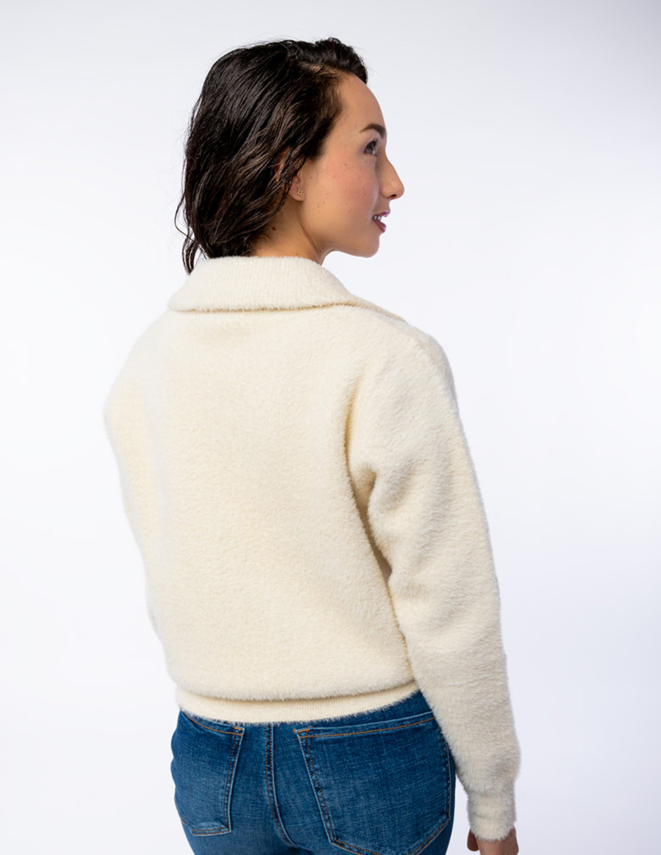 SUDADERA DE SUÉTER SUAVE AFEPADA CON CIERRE Y CUELLO ALTO PARA MUJER GENERRA