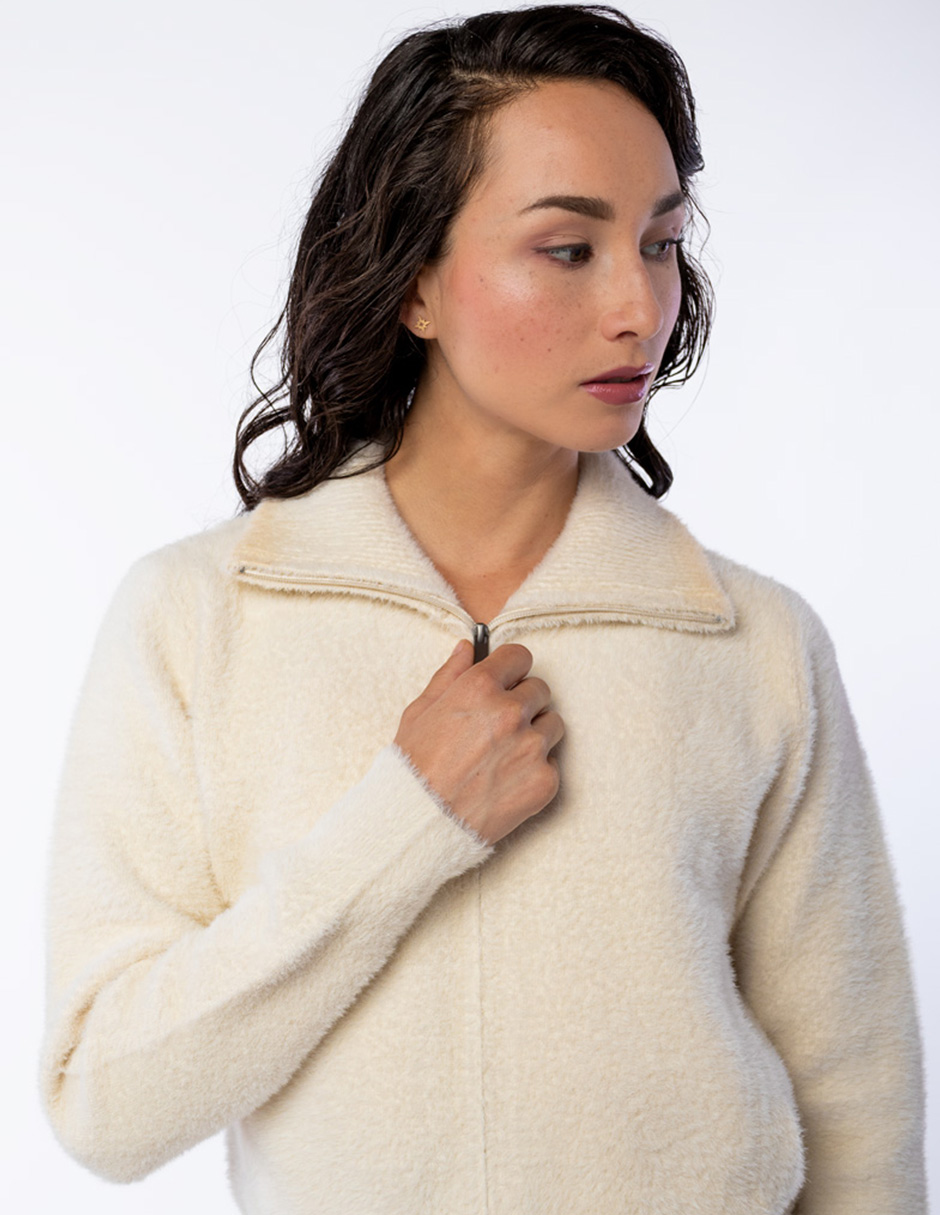 SUDADERA DE SUÉTER SUAVE AFEPADA CON CIERRE Y CUELLO ALTO PARA MUJER GENERRA