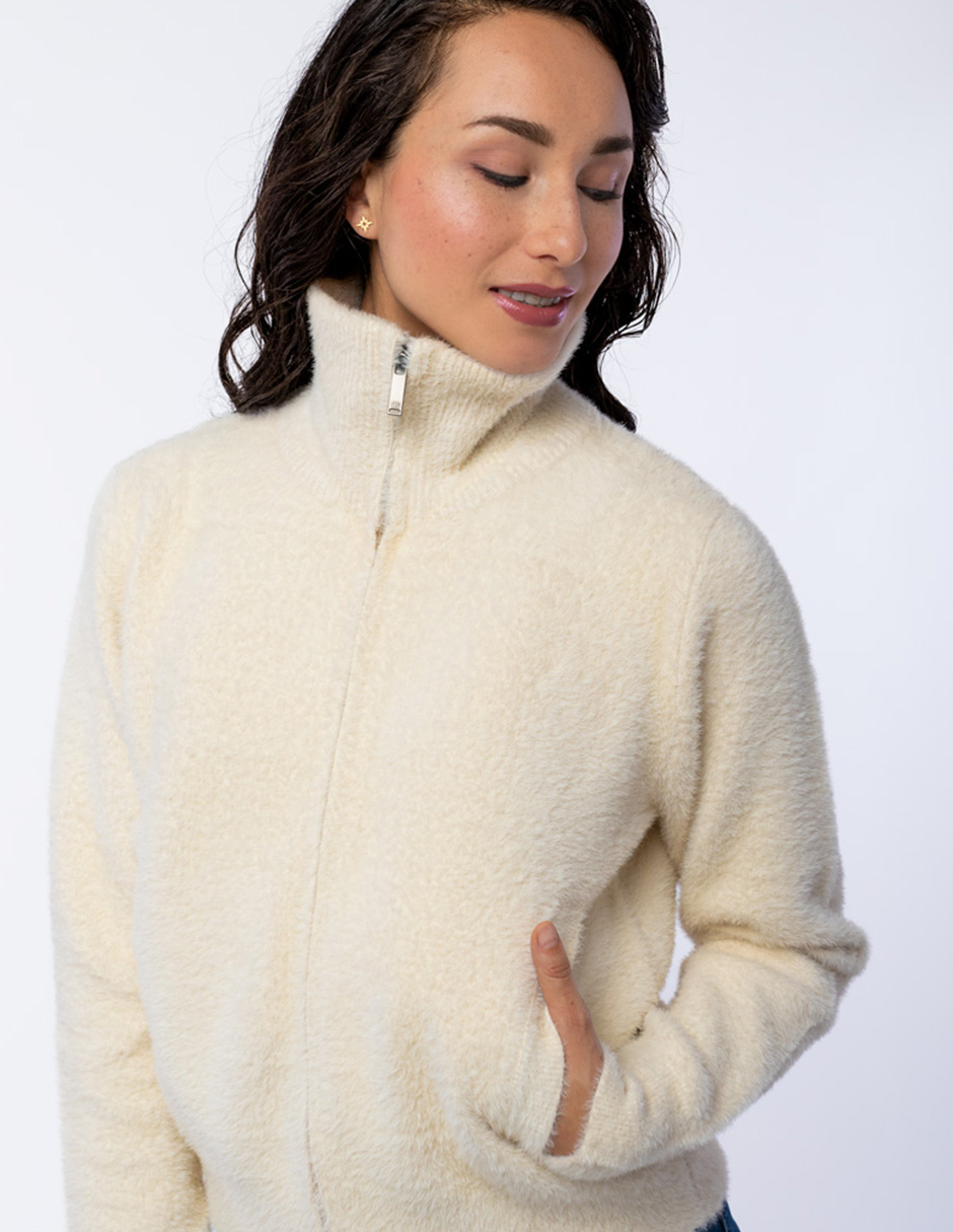 SUDADERA DE SUÉTER SUAVE AFEPADA CON CIERRE Y CUELLO ALTO PARA MUJER GENERRA