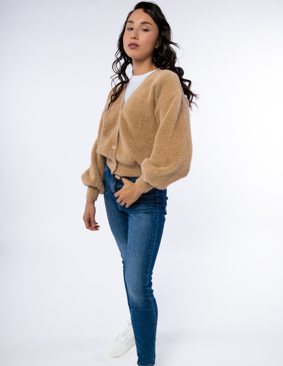 SUDADERA DE SUÉTER SUAVE AFEPADA CON CIERRE Y CUELLO ALTO PARA MUJER GENERRA