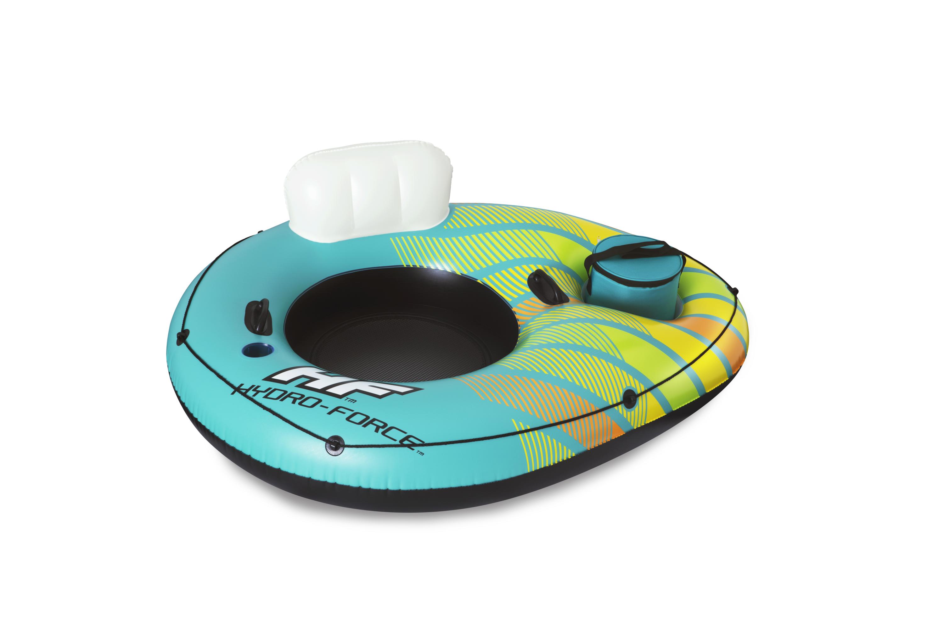 Salvavidas Circular con Agarraderas y porta hielera1.69 metros x 1.37 metros verde con amarillo caja (1)