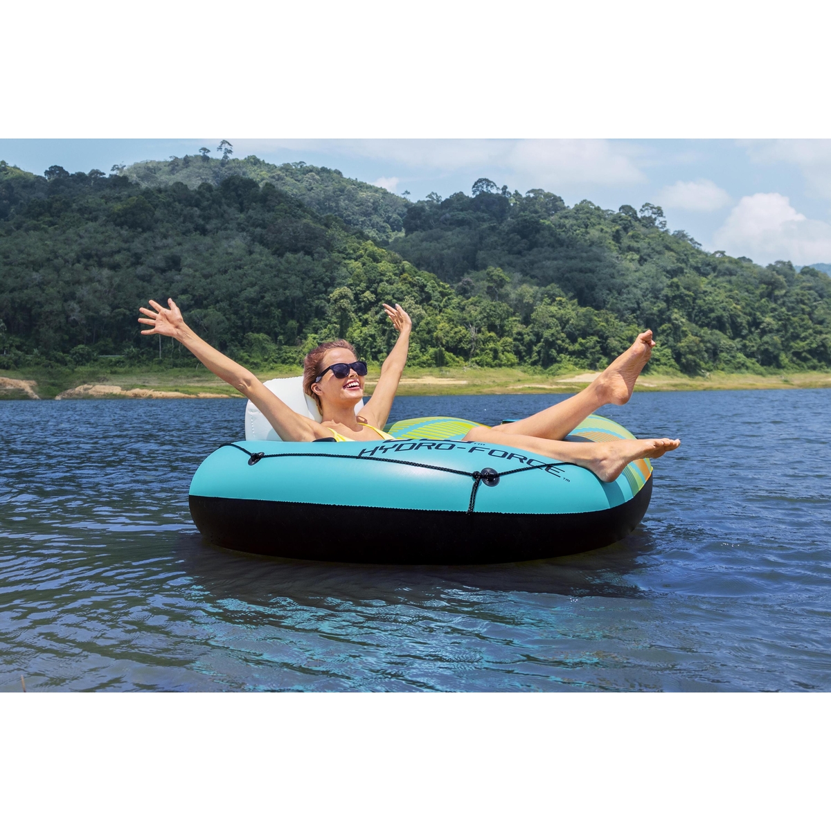 Salvavidas Circular con Agarraderas y porta hielera1.69 metros x 1.37 metros verde con amarillo caja (1)