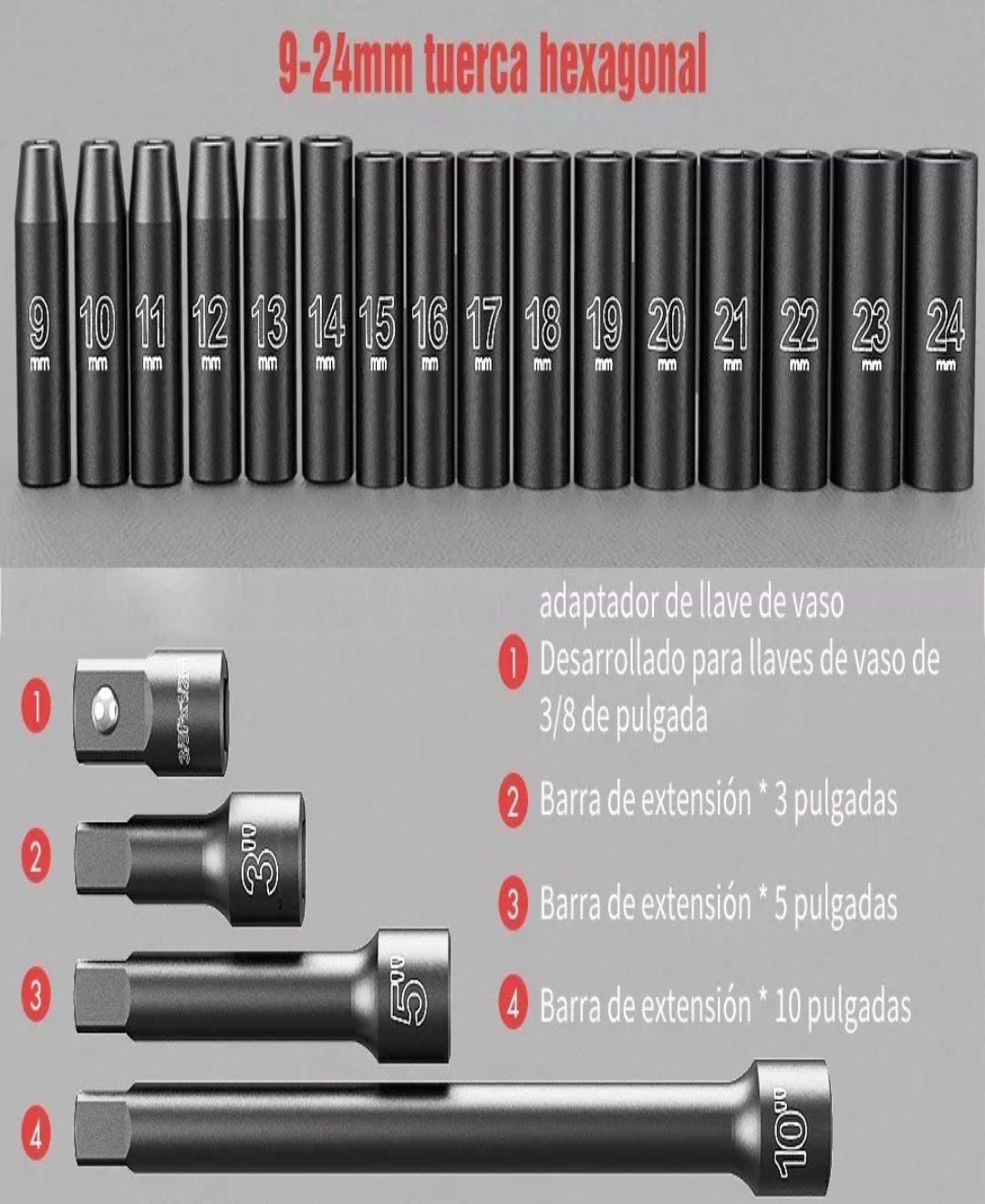 Juego De Herramientas Llave Vaso Kit De Mecanicas 20 Pzs 1/2.