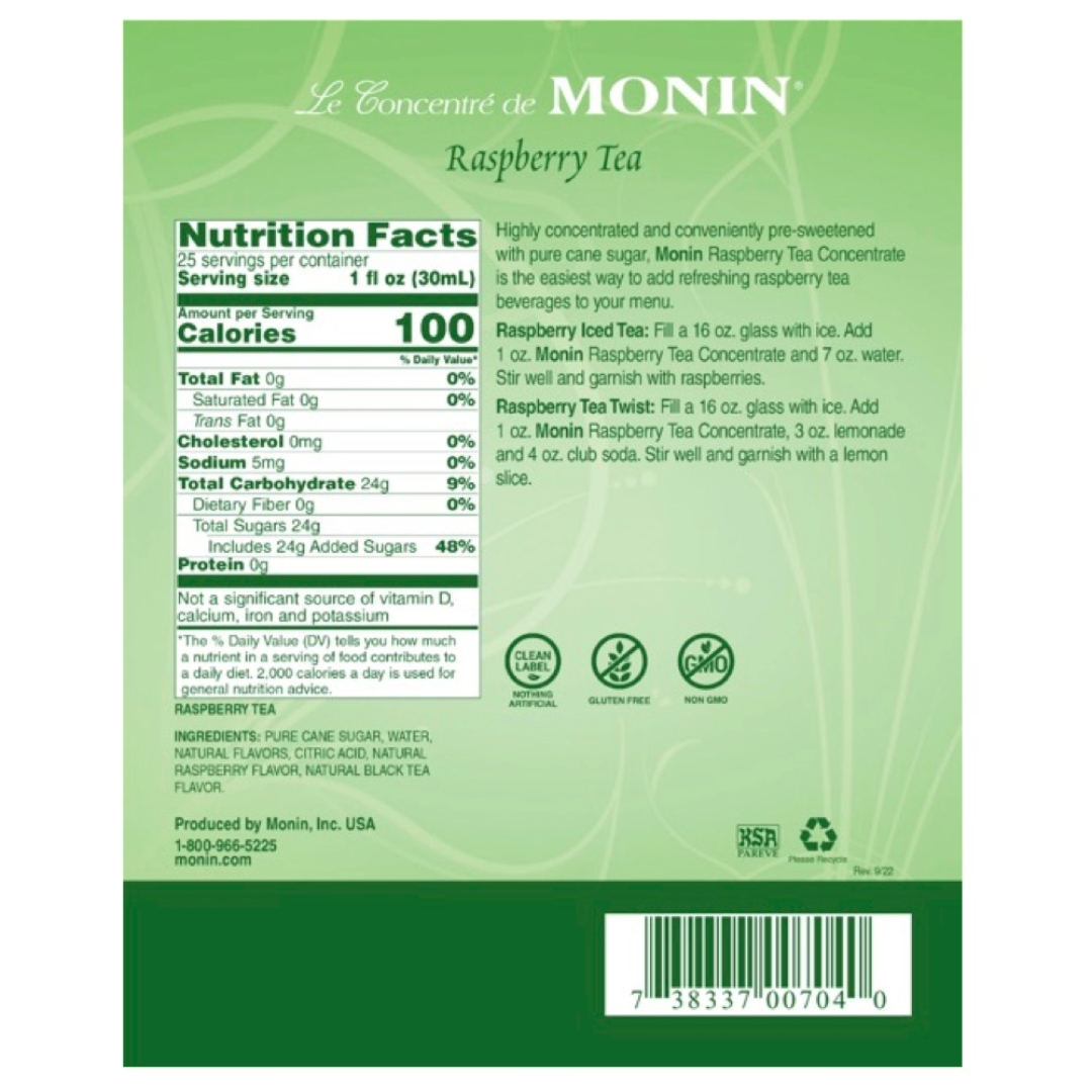 Monin Jarabe de Té de Frambuesa - Raspberry Tea en botella de Vidrio de 750 ml.