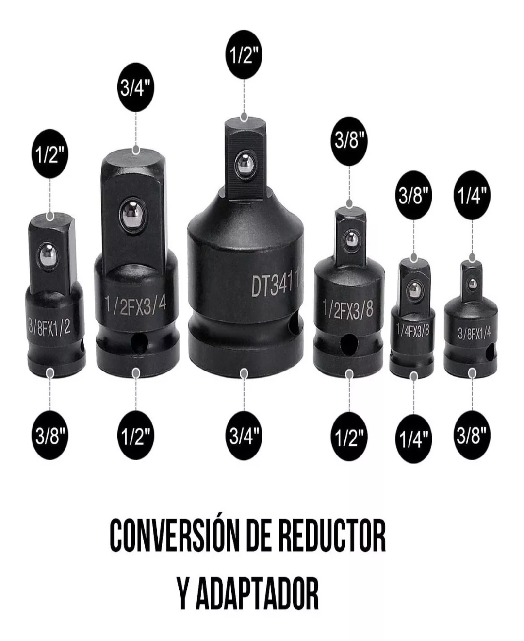 Juego Adaptadores Para Dados Y Llaves De Impacto 6 Pz