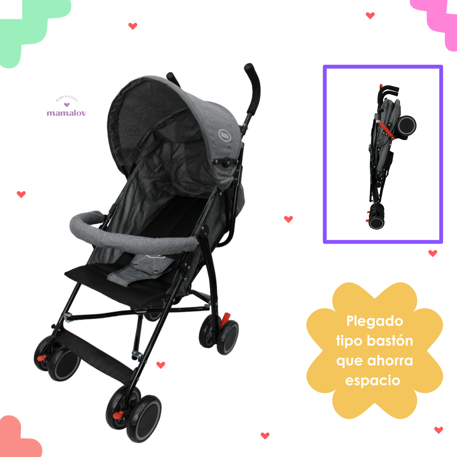 Carriola De Bastón Plegable Para Bebé Lucé Ibaby - Gris
