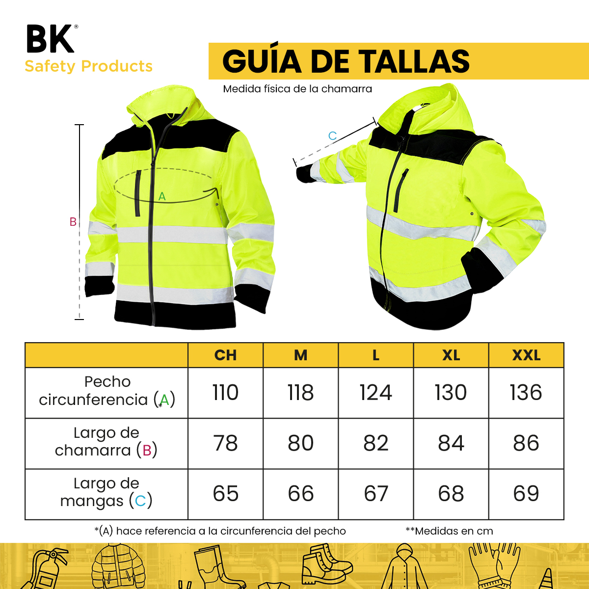 Chamarra Polar thermic de trabajo impermeable con reflejante alta visibilidad Bk safety products 5 tallas disponibles.